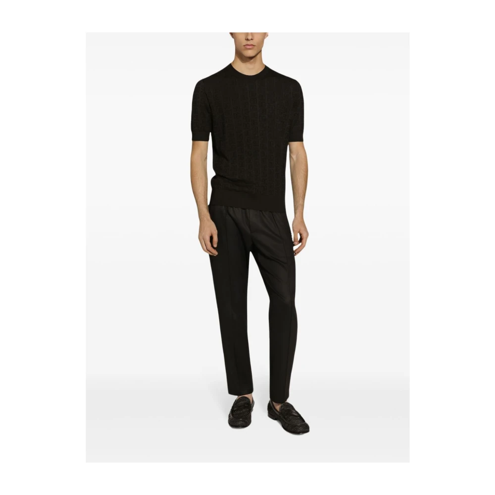Dolce & Gabbana Zwarte Wol Logo Patch Broek Black Heren