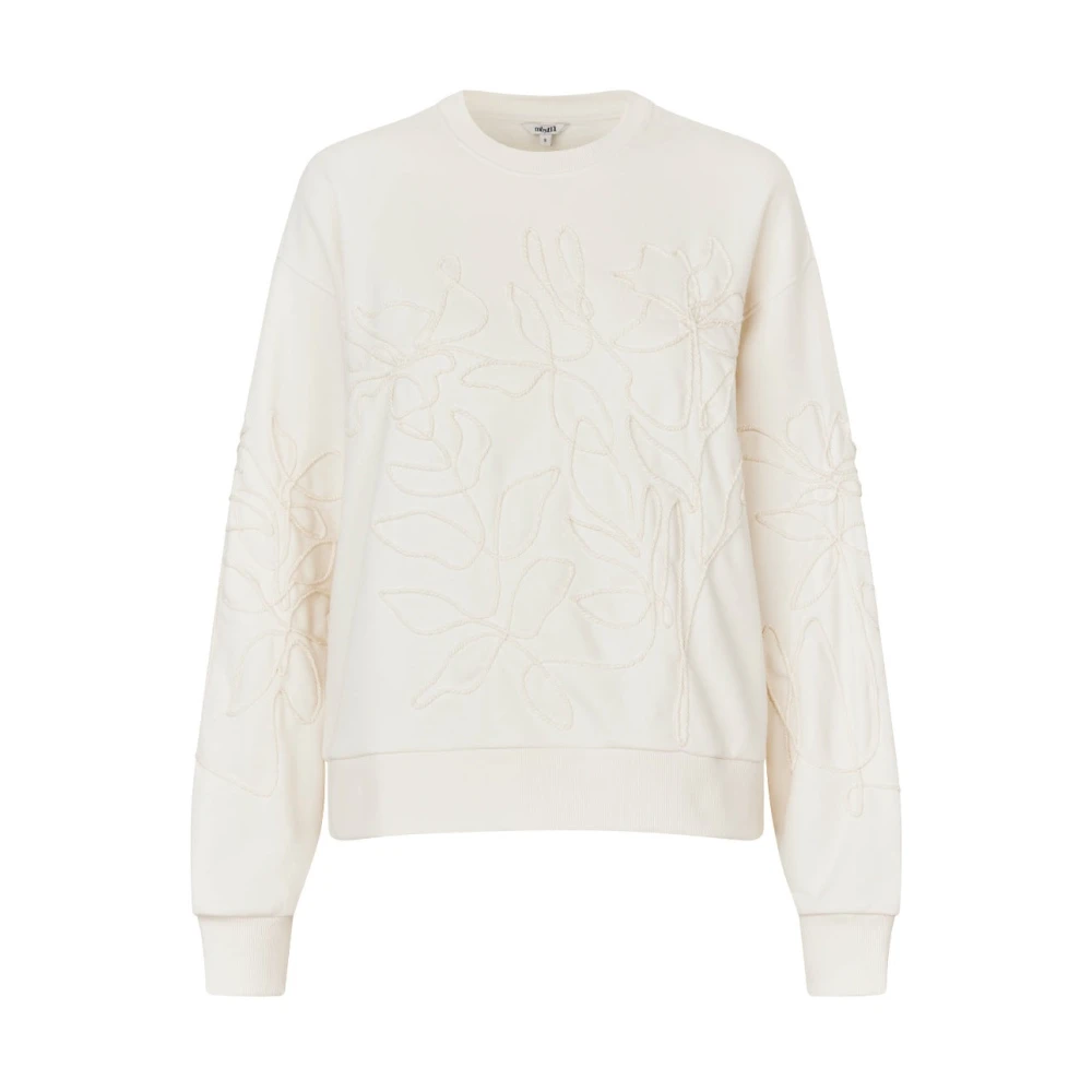 Romantisk Blomster Brodert Off-White Genser