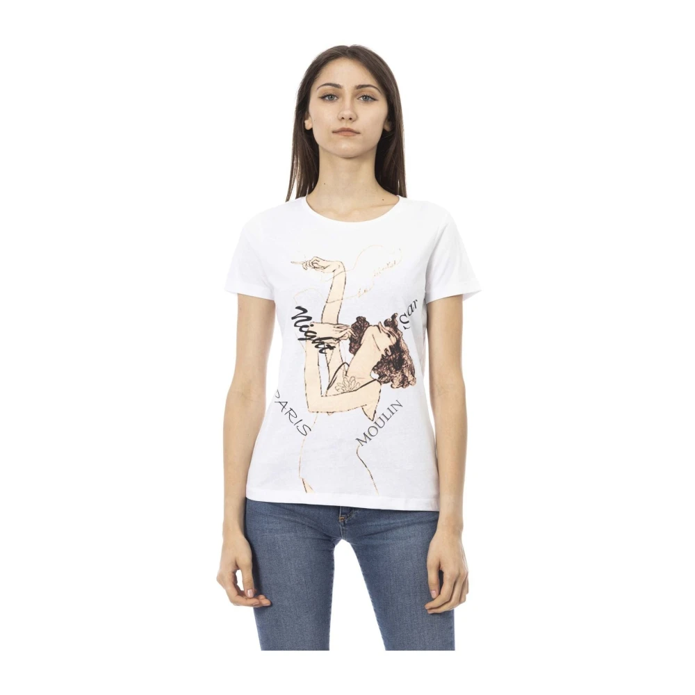 Trussardi Women's White T-Shirts, S, Casual Round Neck Short Sleeve T-Shirt