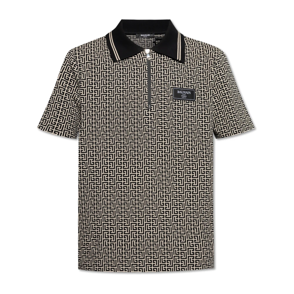 Balmain PB Labyrinth jacquard polo hirt Black Heren