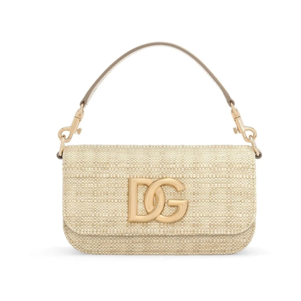 Dolce & Gabbana Raffia Schoudertas met DG Logo Beige Dames