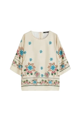 Blusa de sarga de seda estampada