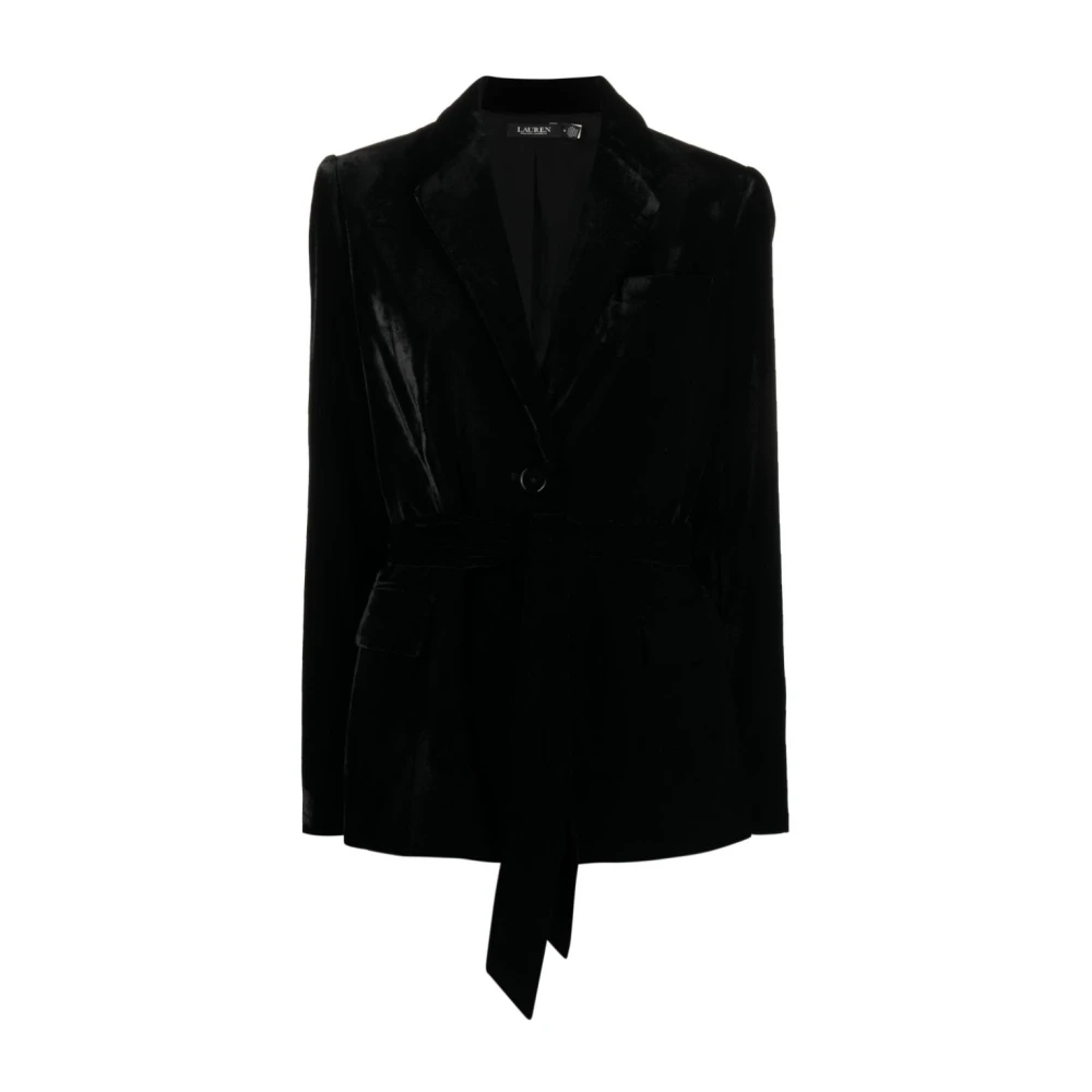 Ralph Lauren Zwarte fluwelen jas met brede inkeping revers Black Dames
