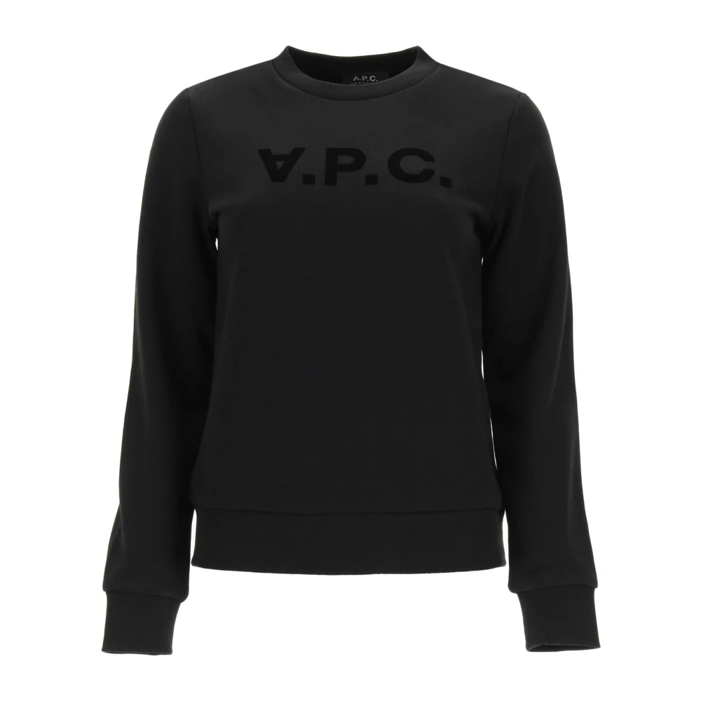 A.p.c. Logo Sweatshirt in Loopback Katoenen Jersey Black Dames