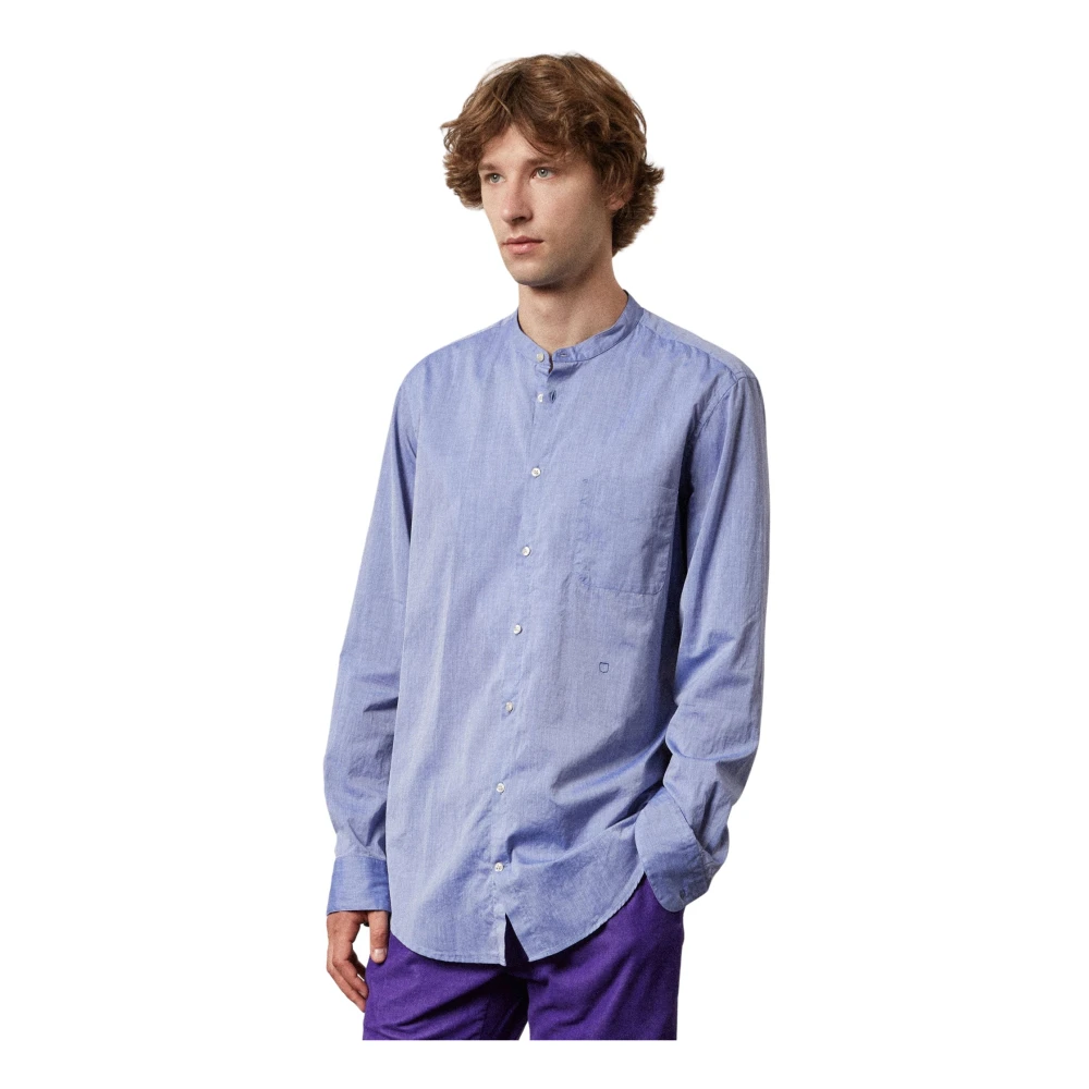 Massimo Alba Katoenen Muslin Mandarin Kraag Shirt Blue Heren