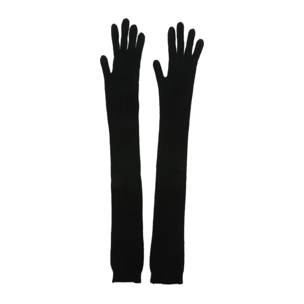 Alberta Ferretti Svarta extra långa handskar i kashmir och ull med ribbstickning Black, Dam
