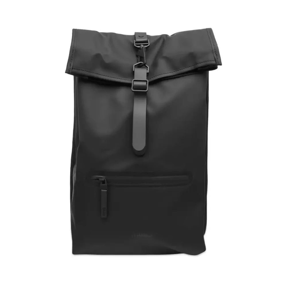 Rains Zwarte Rolltop Rugzak met Fietsslotlus Black Unisex