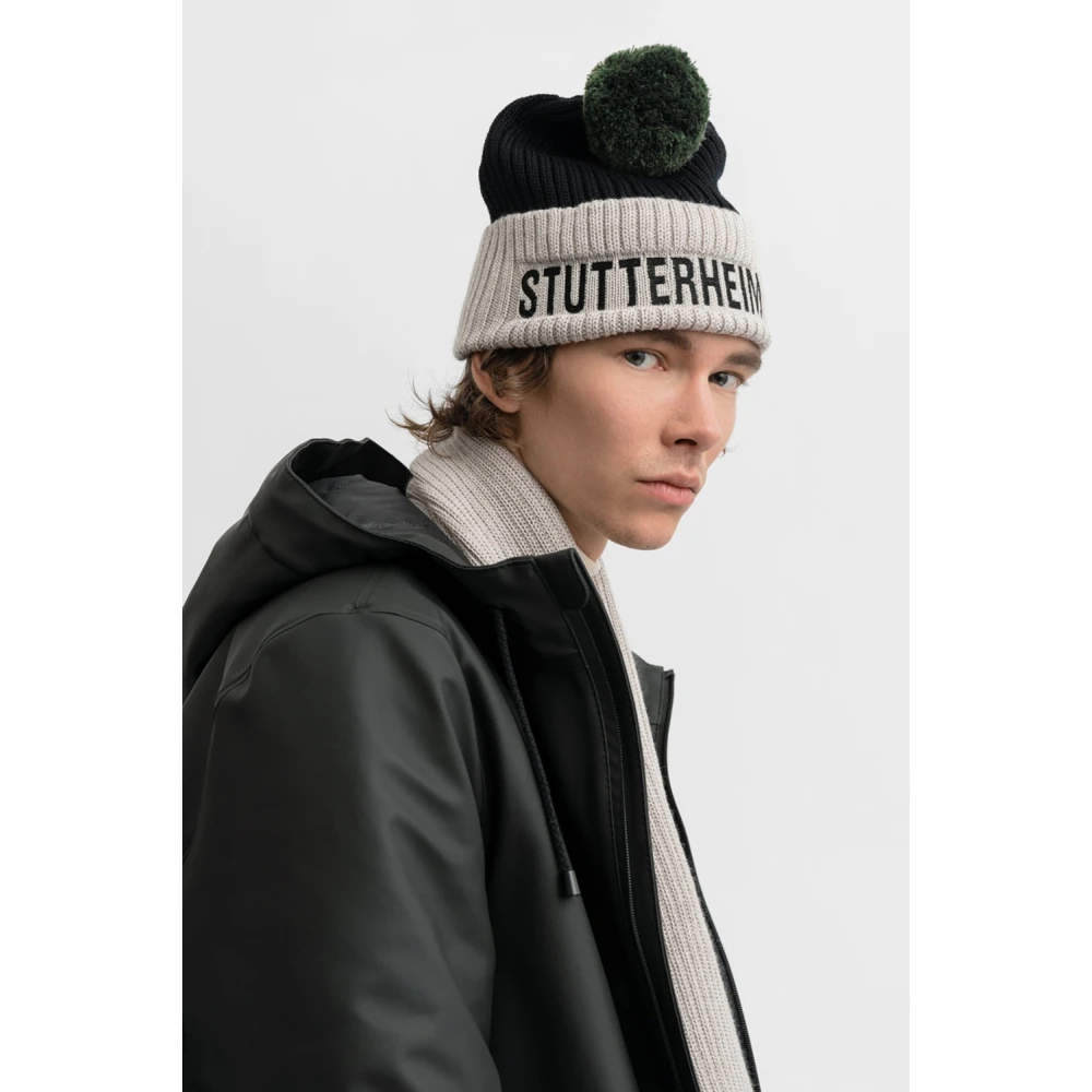 Stutterheim Pompon Ribgebreide Beanie Black Heren