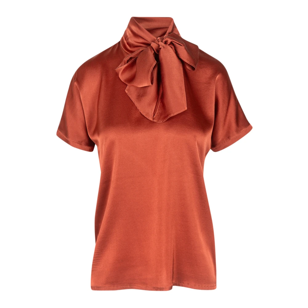 Jucca Zijden Blouse met Hoge Hals en Striklint Brown Dames