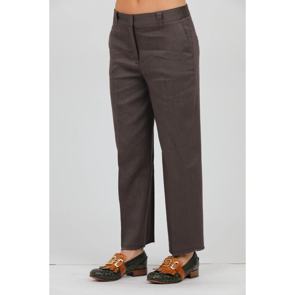 Via Masini 80 Linnen en Viscose Stretch Broek Brown Dames