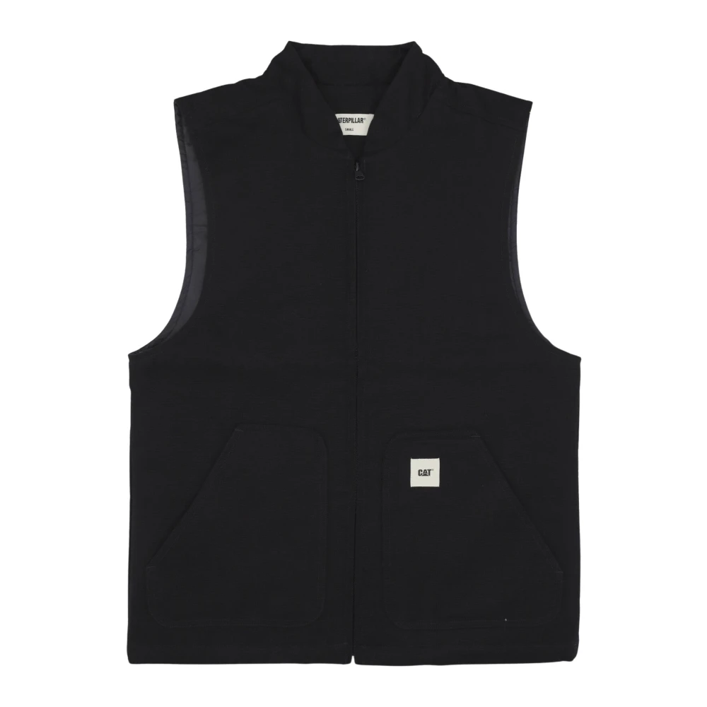 CAT Canvas Vest Zwart Mouwloos V-Hals Rits Black Heren