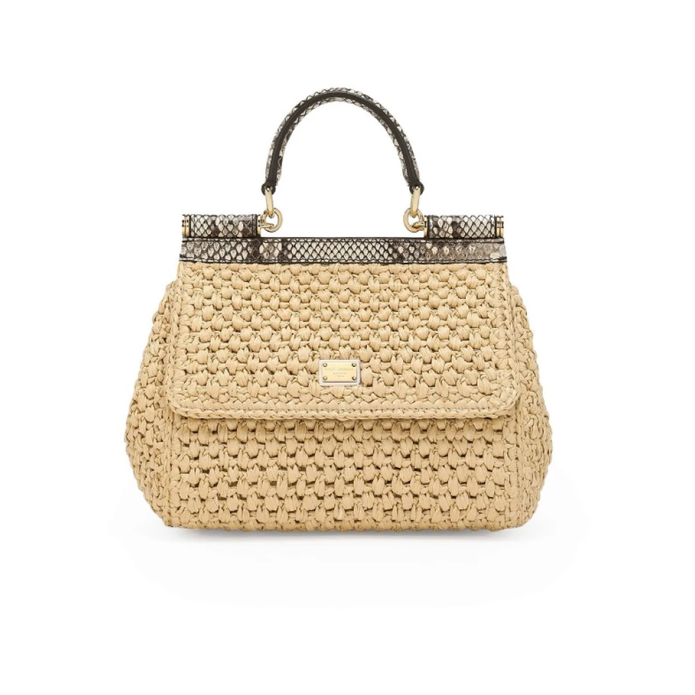 Dolce & Gabbana Stijlvolle Sicily Schoudertas met Slangeneffect Brown Dames
