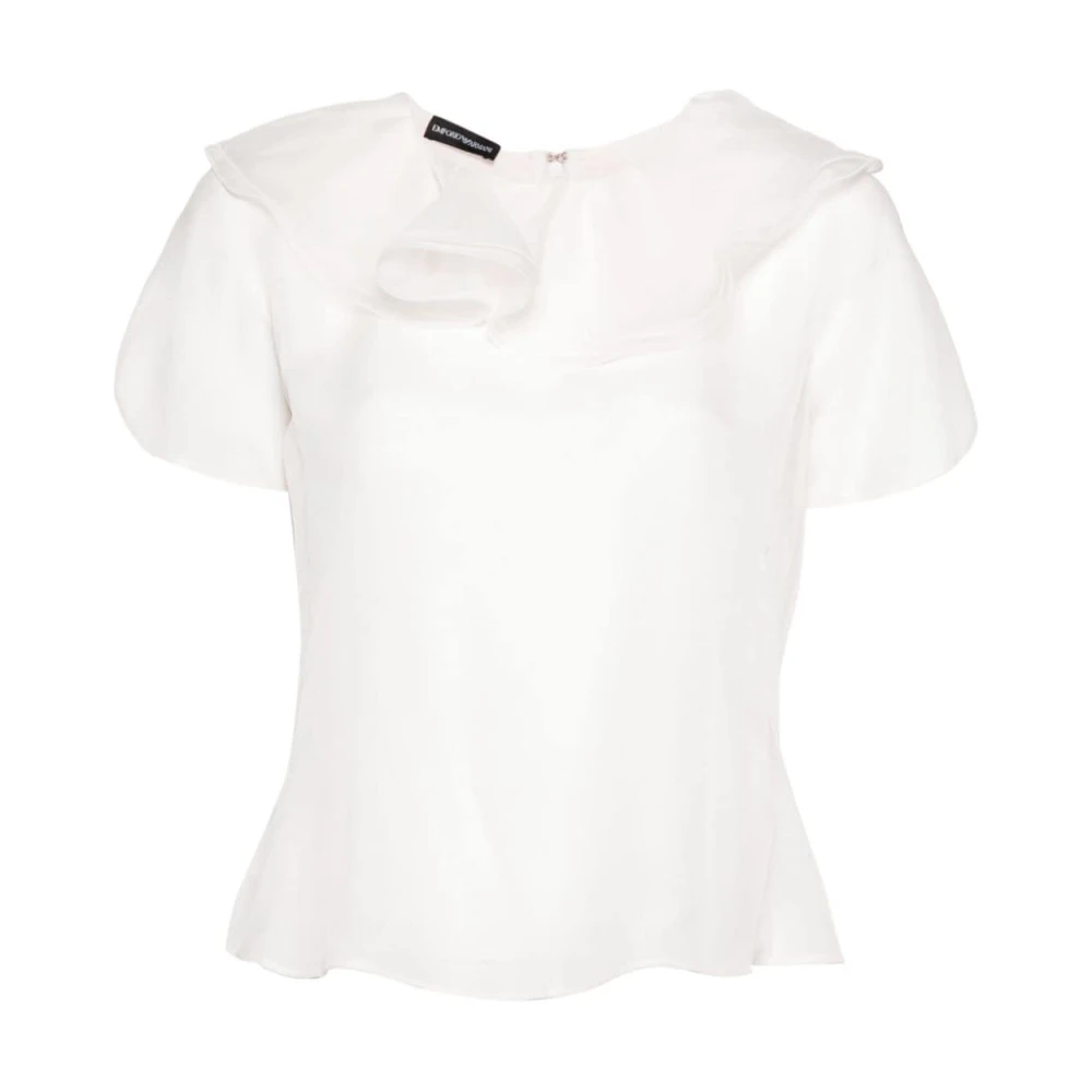 Emporio Armani Witte Zijden Gerimpelde Top White Dames