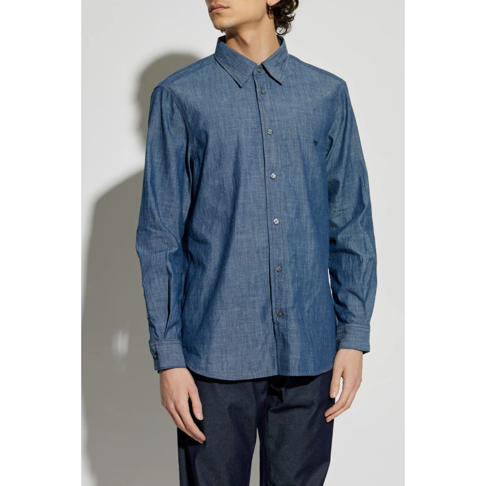 Emporio Armani Overhemd met geborduurd logo Blue Heren