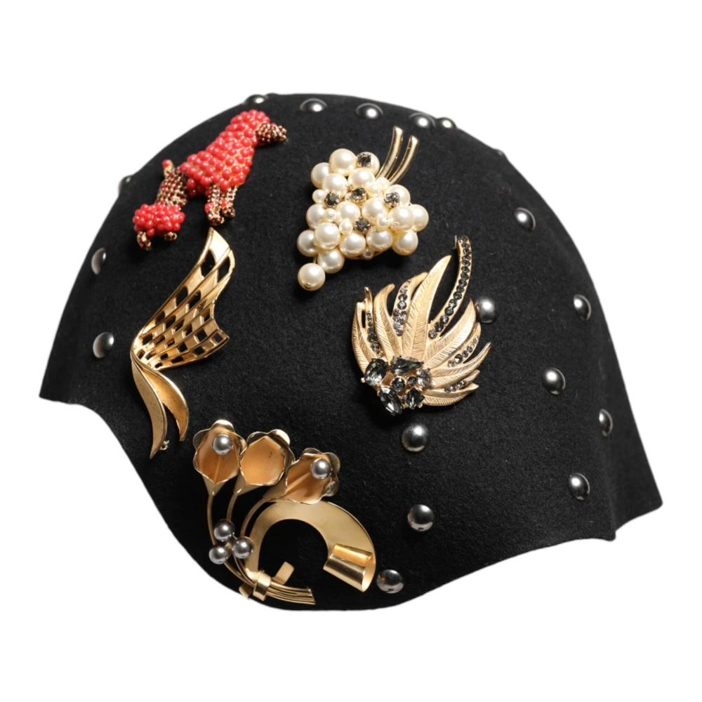 Dolce & Gabbana Donna Multicolor - Cappello Cloche In Lana Nera Con Decorazioni - Accessories - E - One Size