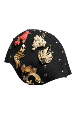 Svart Ull Prydd Cloche Hatt