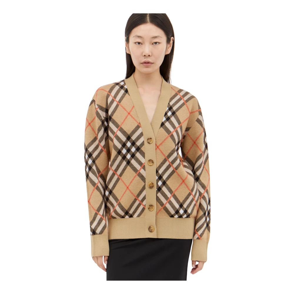 Burberry Check Wool-Blend Cardigan Beige Dames