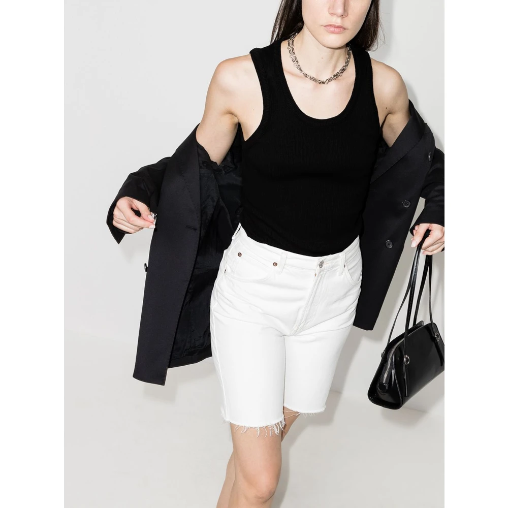Agolde Zwarte Geribbelde Mouwloze Top met Ronde Hals Black Dames