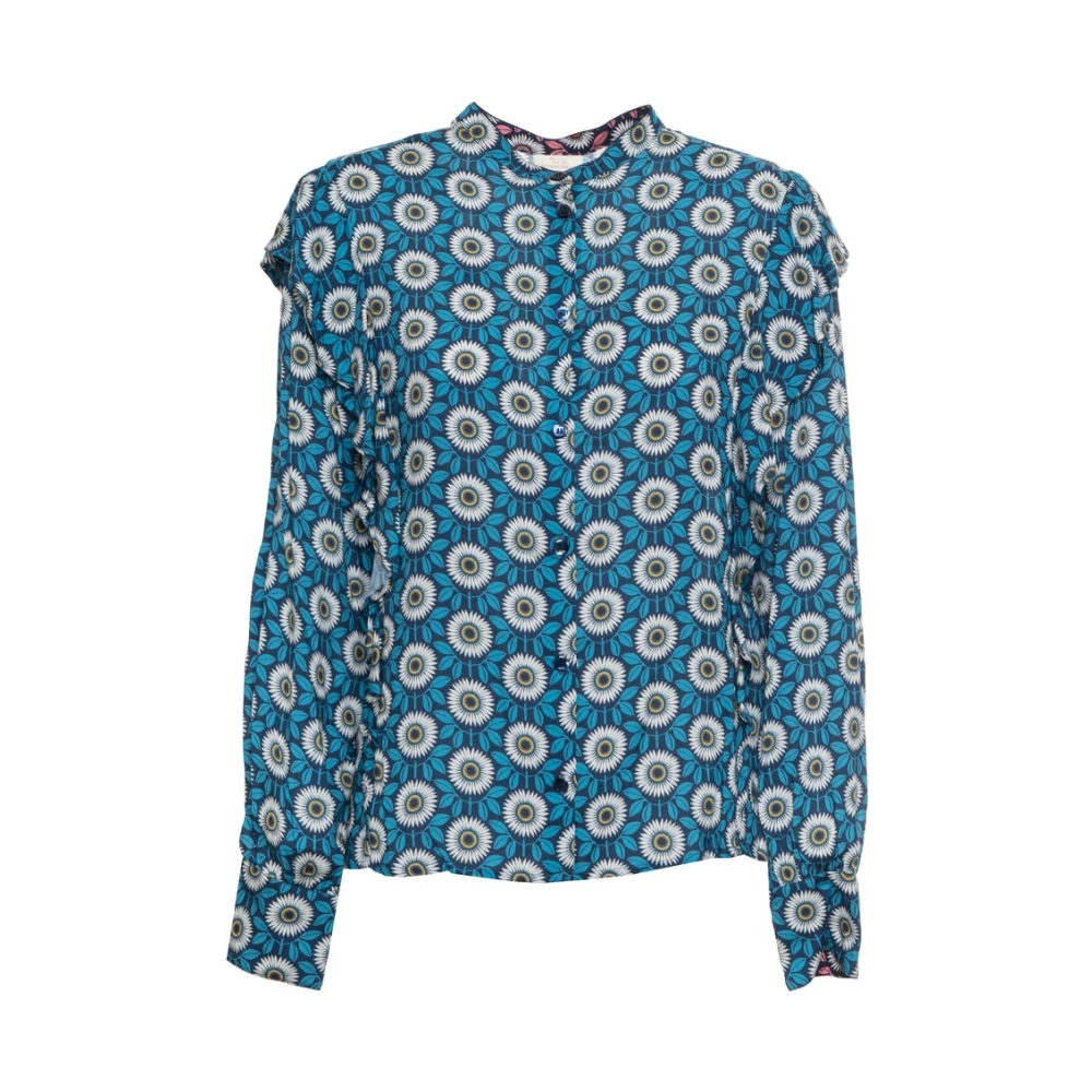Harmont & Blaine Bloemenprint Zijden Blouse Lange Mouw Blue Dames