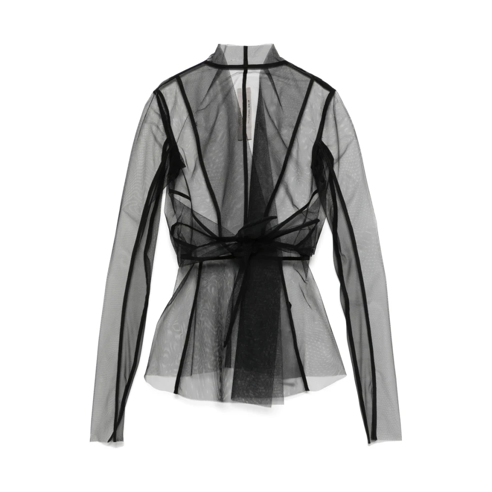 Rick Owens Zwarte Stropdas Sluiting Doorschijnende Lange Mouw Black Dames
