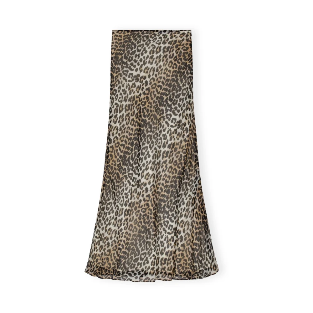 Ganni Leopard Print Chiffon Maxi Skirt Brown Dames