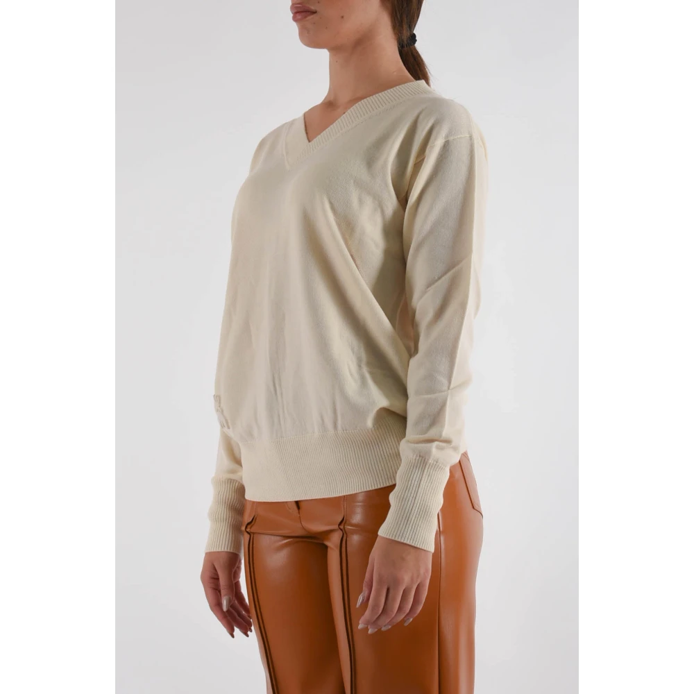 PATRIZIA PEPE Wol V-hals Trui met Lange Mouwen Beige Dames