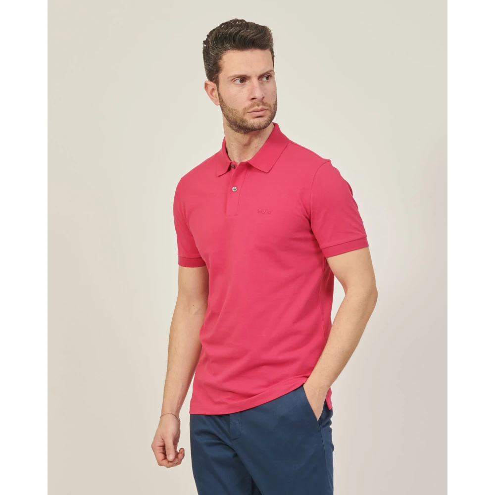 Boss Roze Polo Shirt Pima Katoen Piqué Pink Heren