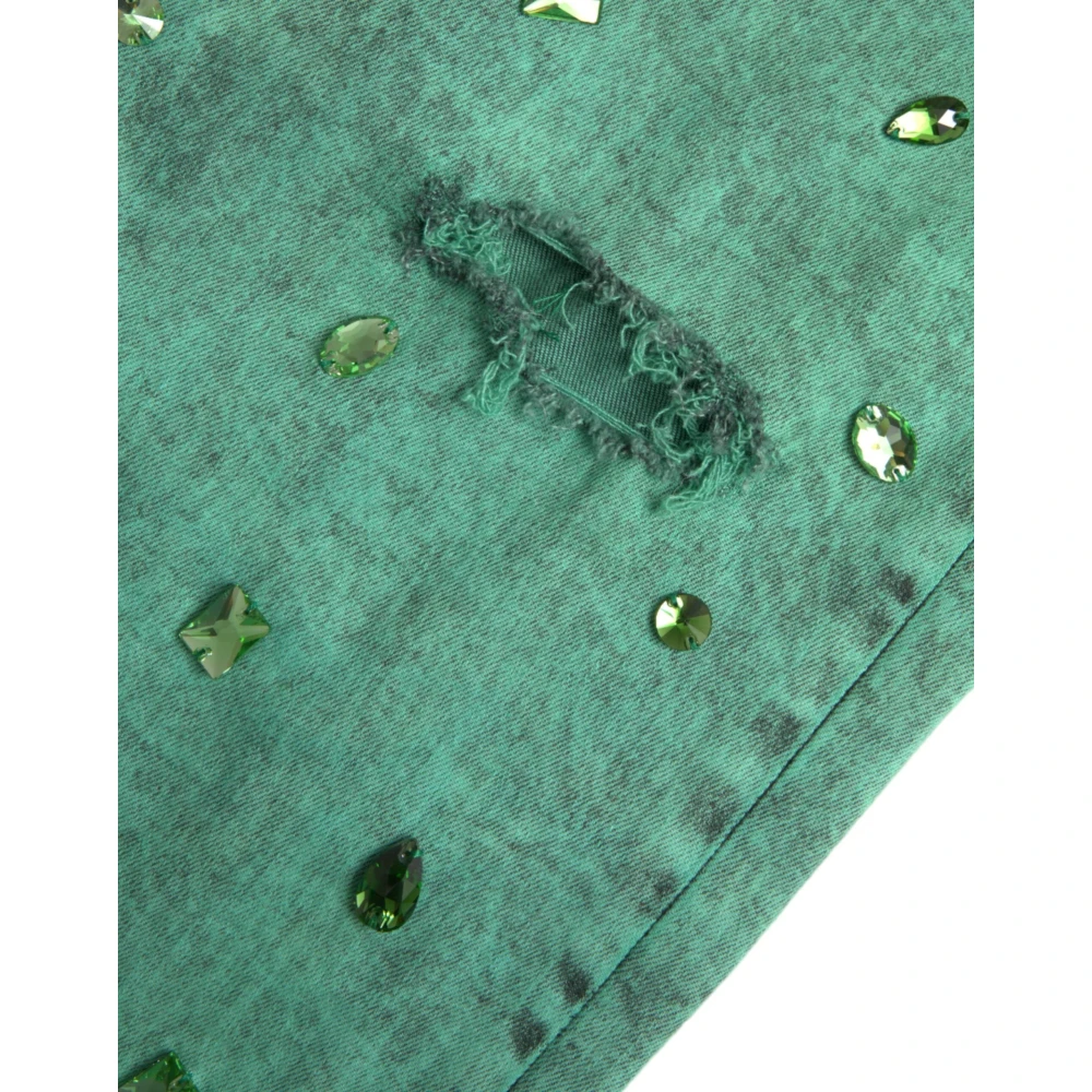 Dolce & Gabbana Groene Kristal Skinny Denim Jeans Green Heren