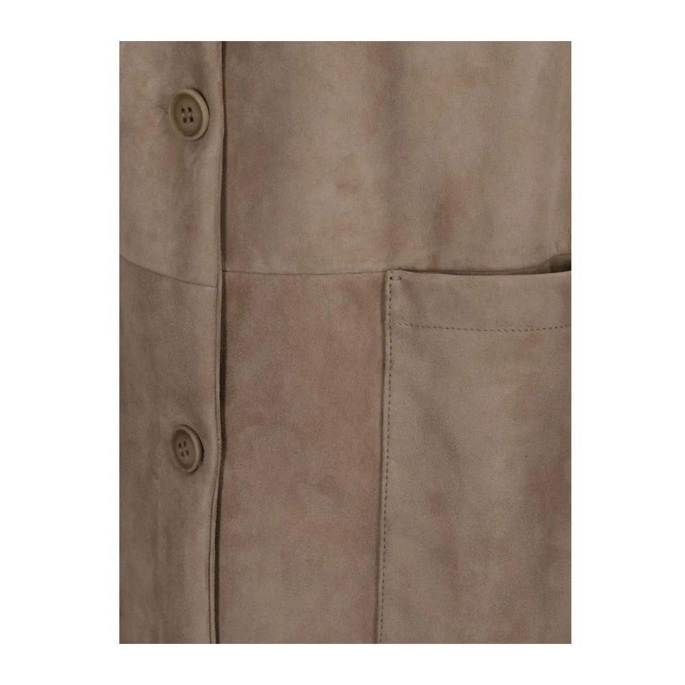 Salvatore Santoro Suède-Effect Leren Jas Klassieke Kraag Knoopsluiting Beige Dames