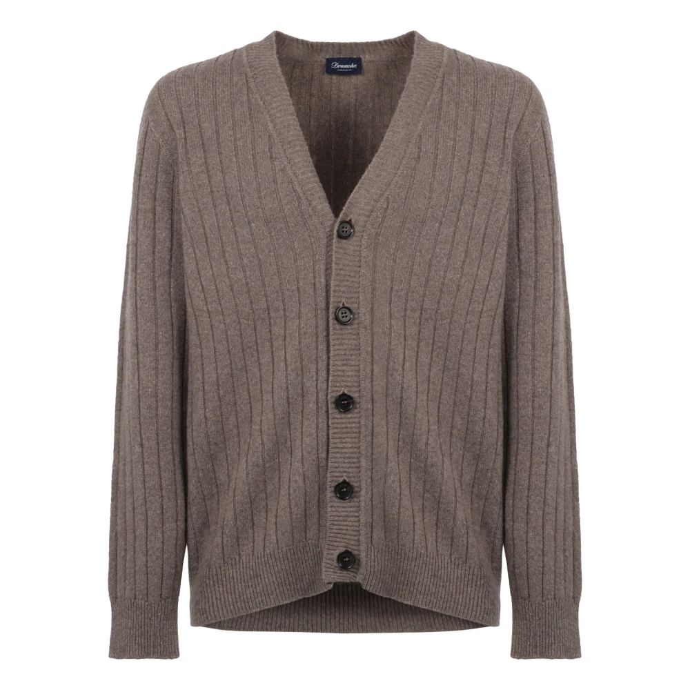 Drumohr Ribgebreide Cashmere Cardigan Gray Heren