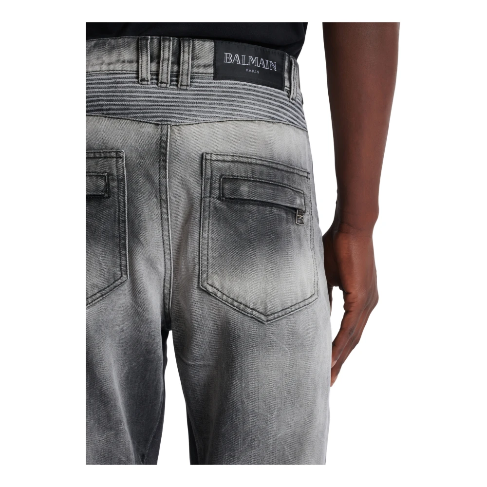 Balmain Loose-fit denim biker jeans Gray Heren