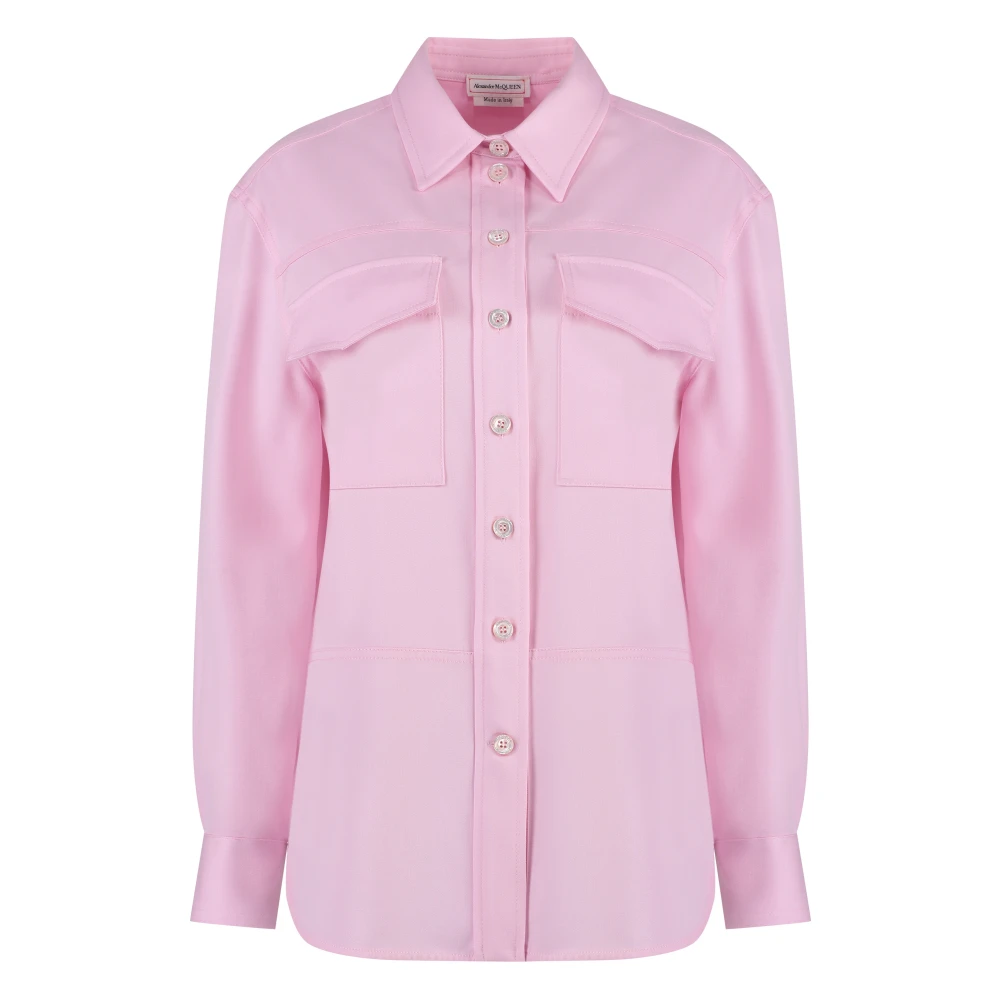 Alexander mcqueen Wollen Overshirt met Klepzakken Pink Dames