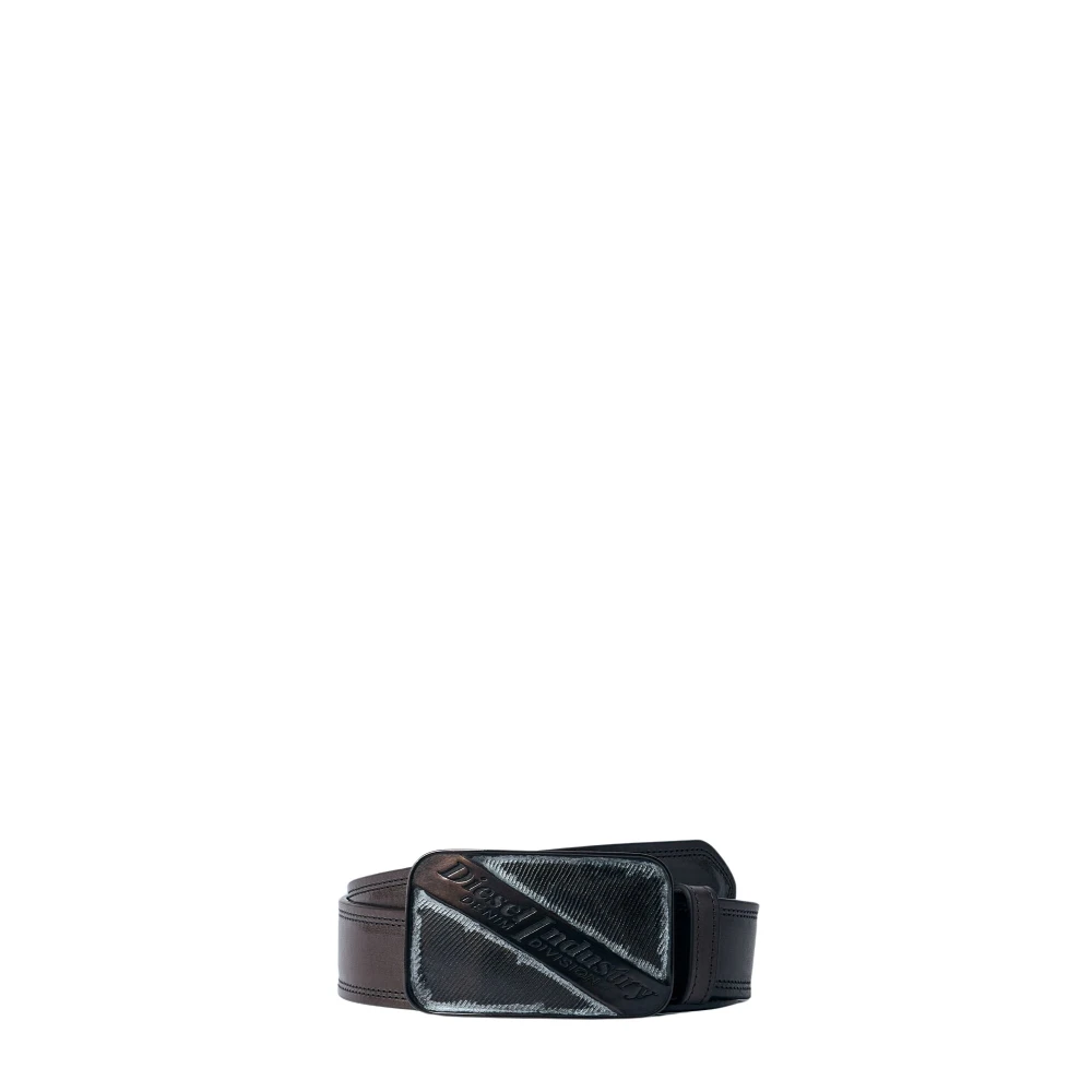 Diesel Men's Brown Belts, 85 Cm, Engraved Logo Buckle Distressed Belt