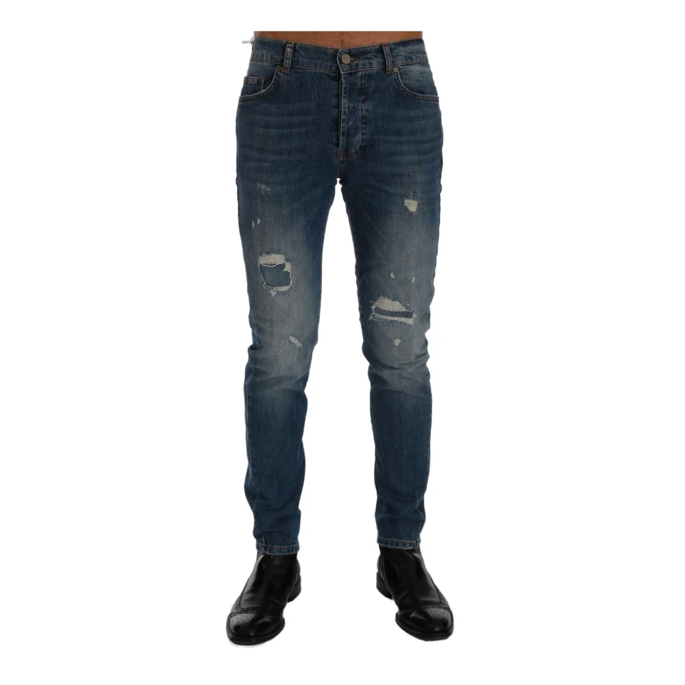 Frankie Morello Blauwe Wassing Slim Fit Jeans Blue Heren