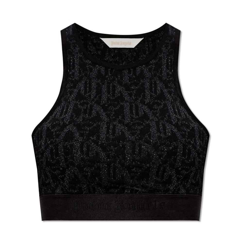 Palm Angels Women's Black Top With Logo - Sleeveless Tops - M - Tops