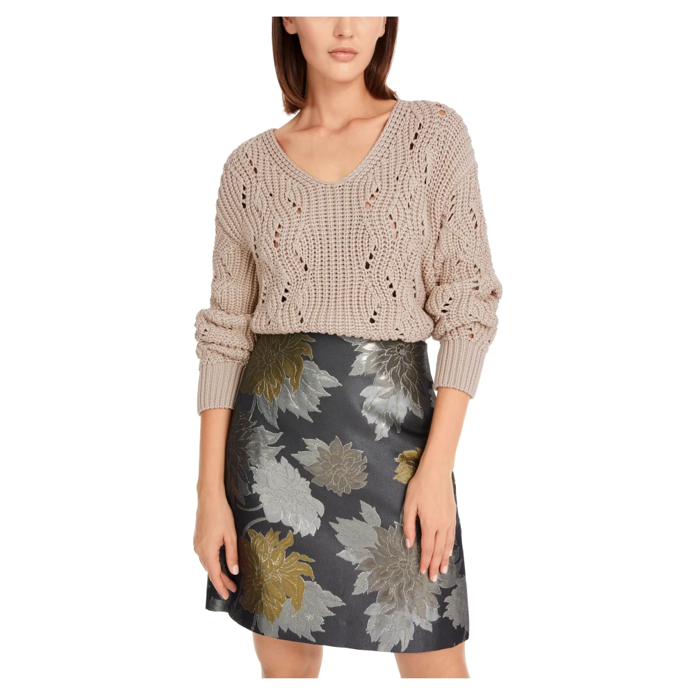 Marc Cain Grob Gebreide Pullover met V-Hals Beige Dames