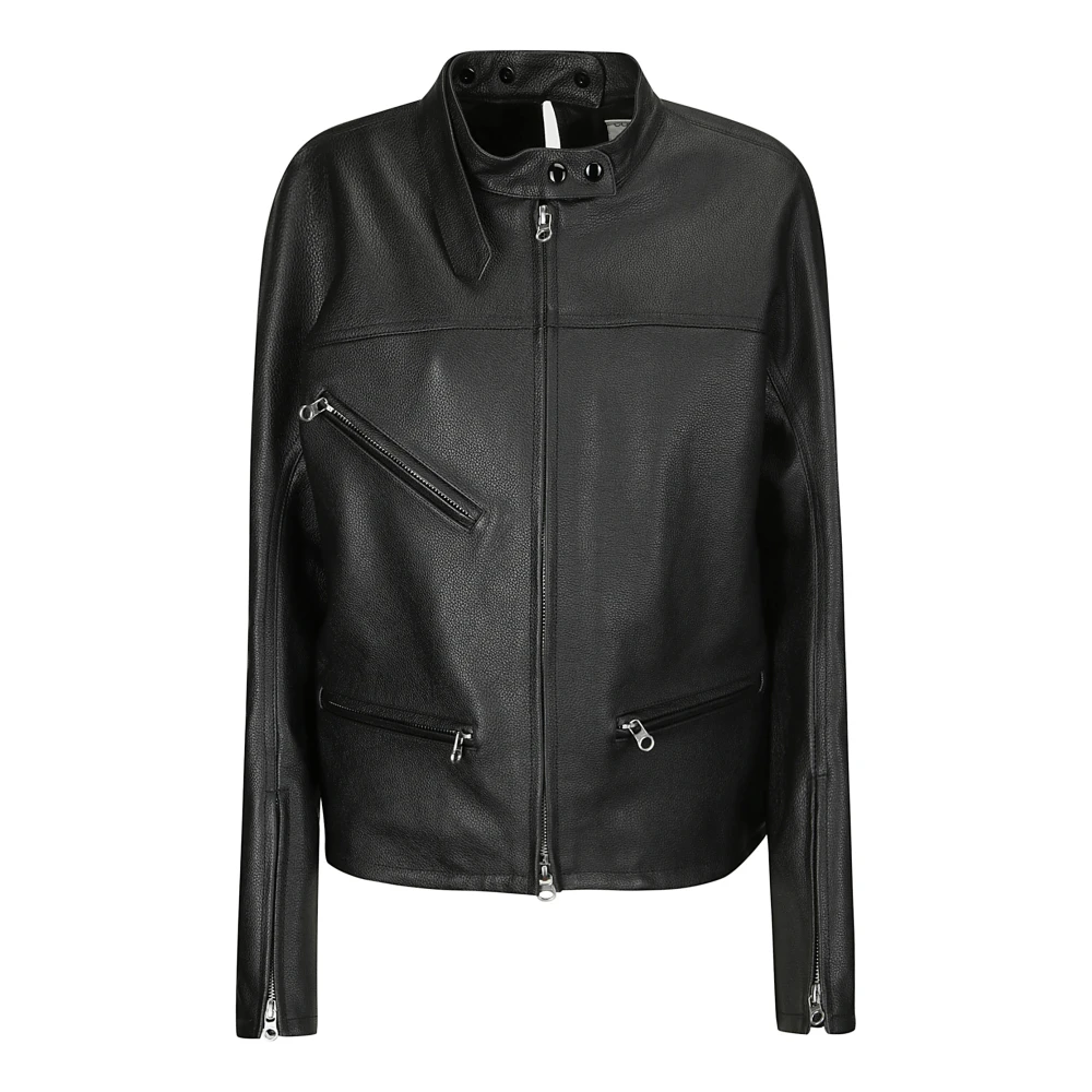 Courrèges Leren Bikerjas Black Dames