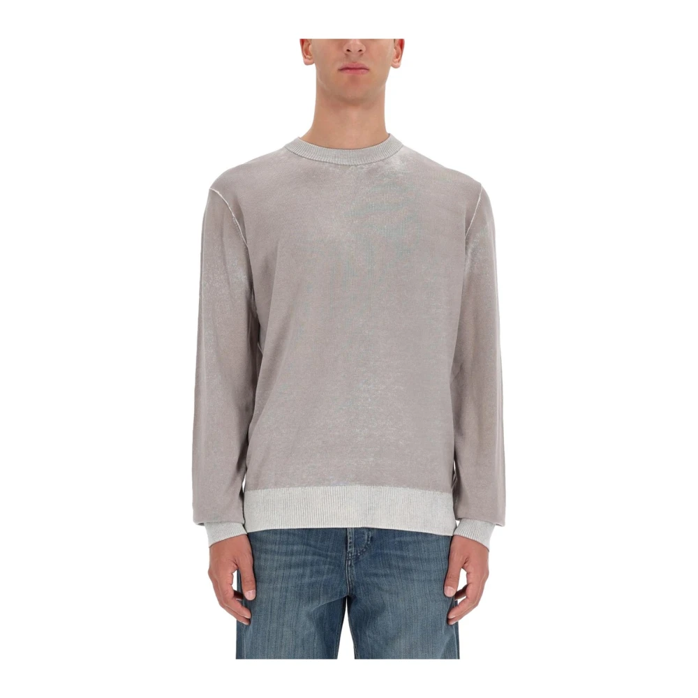 Diesel Grå Crewneck Distressed Knit Sweater