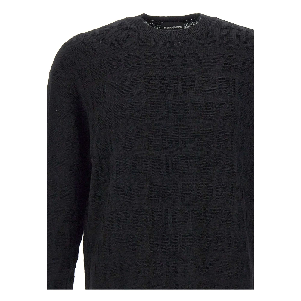 Emporio Armani Zwarte wollen trui met logoborduursel Black Heren