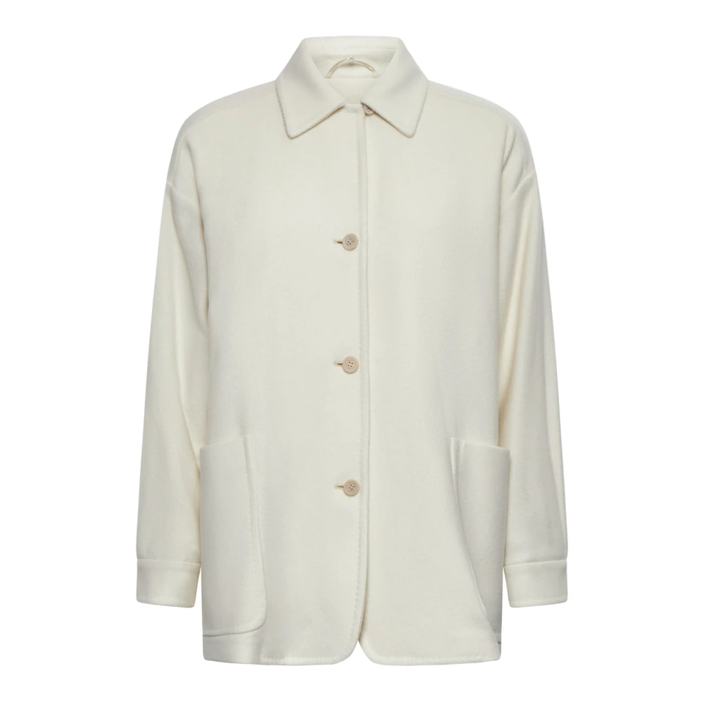 Max Mara Elegante Witte Jas met Puntkraag White Dames