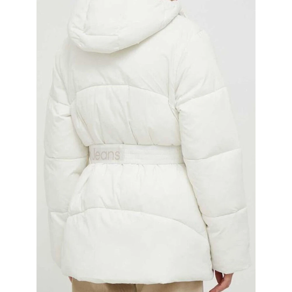 Calvin Klein Ivory Logo Riem Puffer Jas White Dames