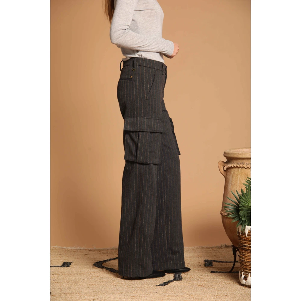 Mason's Gestreepte Cargo Broek Rechte Pasvorm Blue Dames