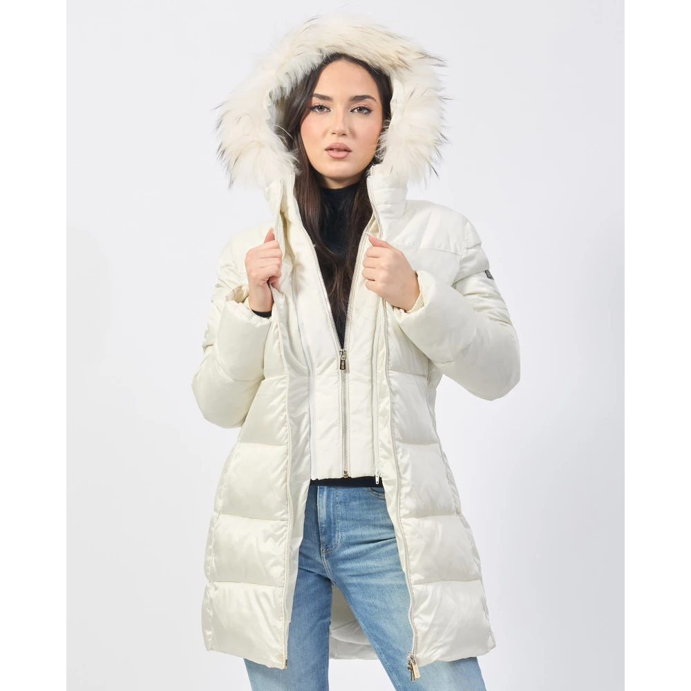 YES ZEE Ivoor Gewatteerde Jas met Nepbont Beige Dames