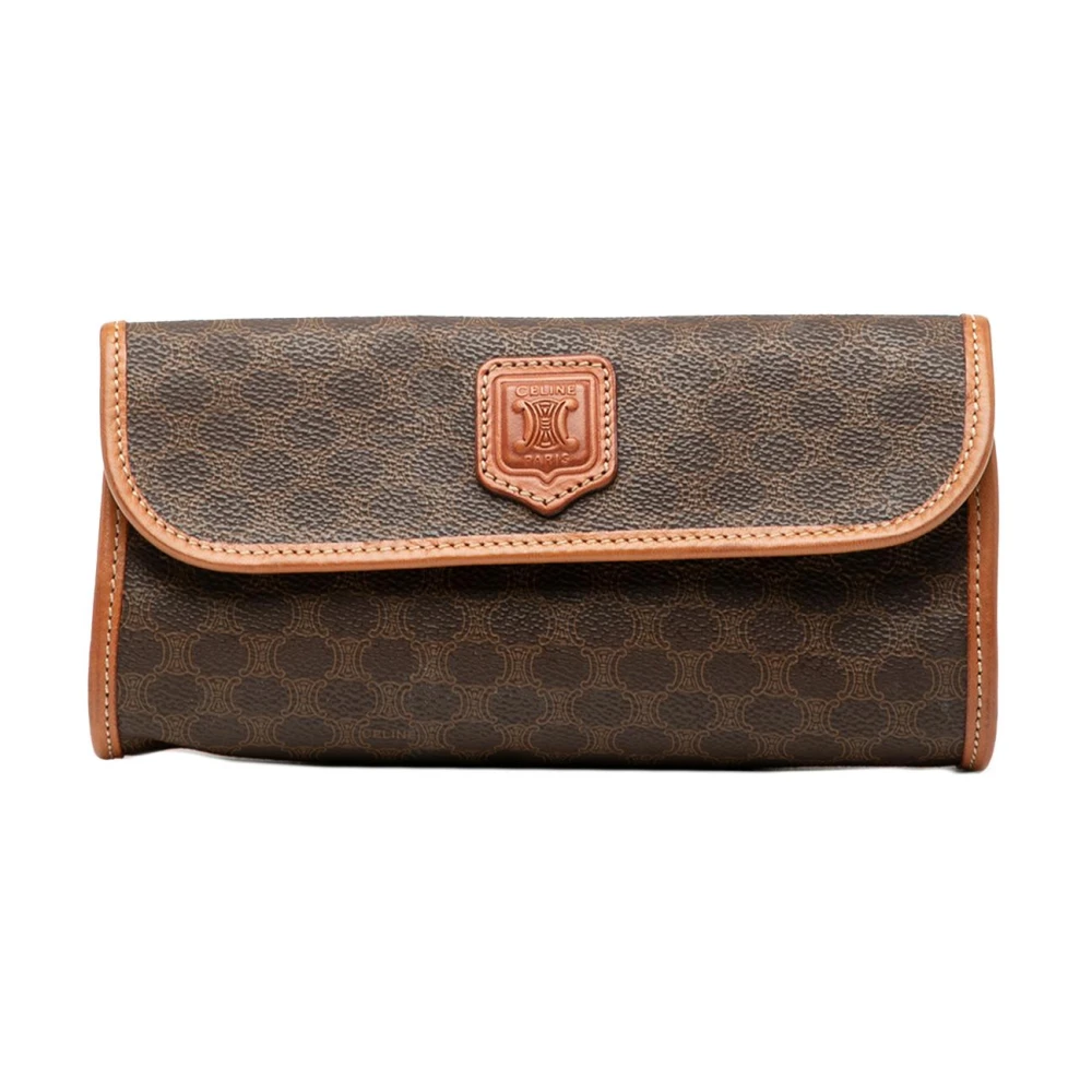 Celine Vintage Women's Brown Pre-Owned Printed Leather Clutch