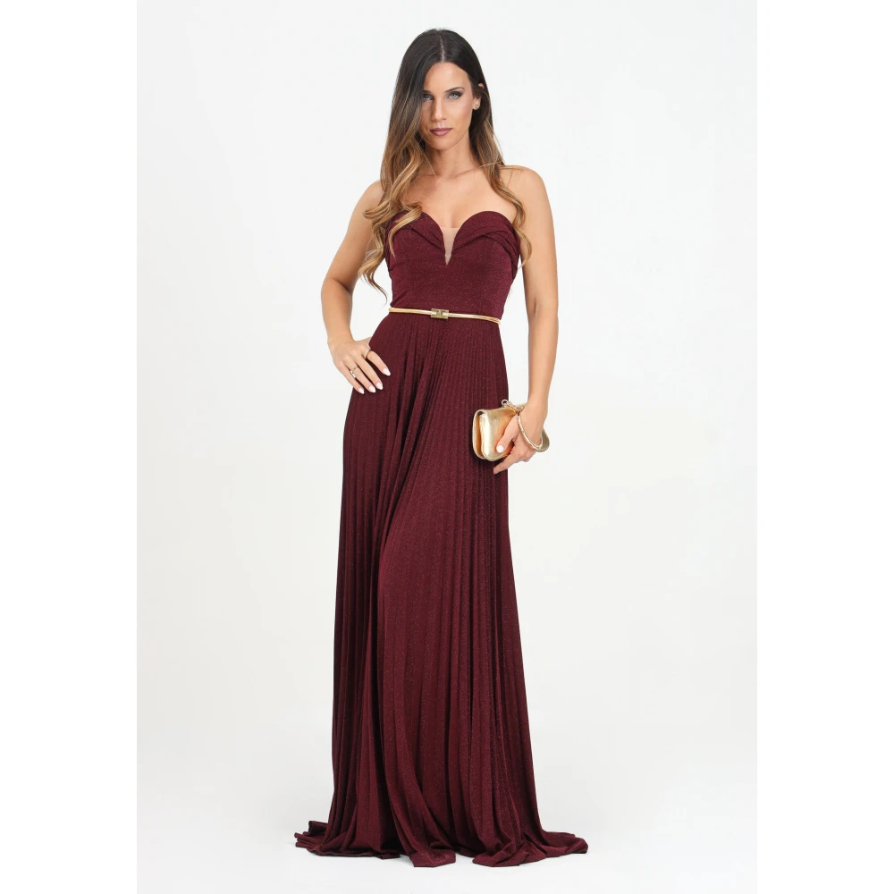 Elisabetta Franchi Bordeaux Lange Jurk met Lurex Red Dames