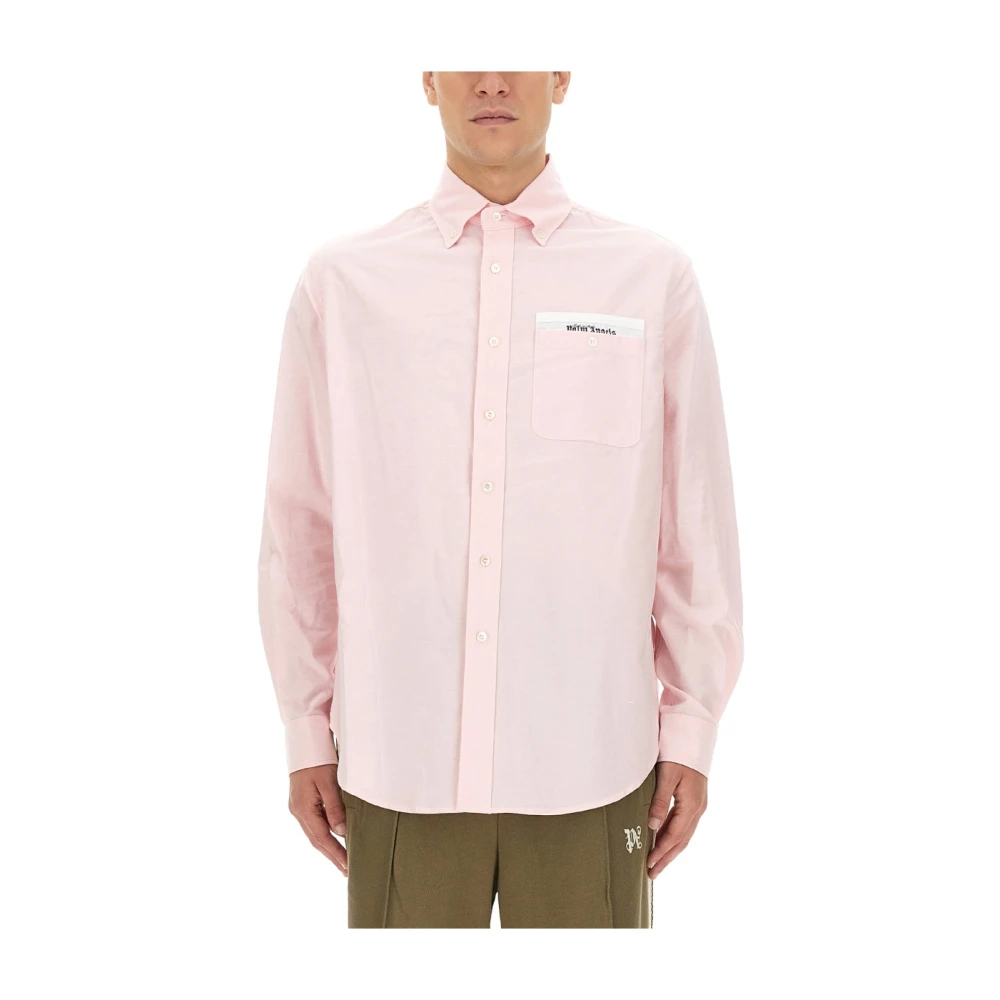 Palm Angels Italiaans Katoenen Casual Oversized Shirt Pink Heren