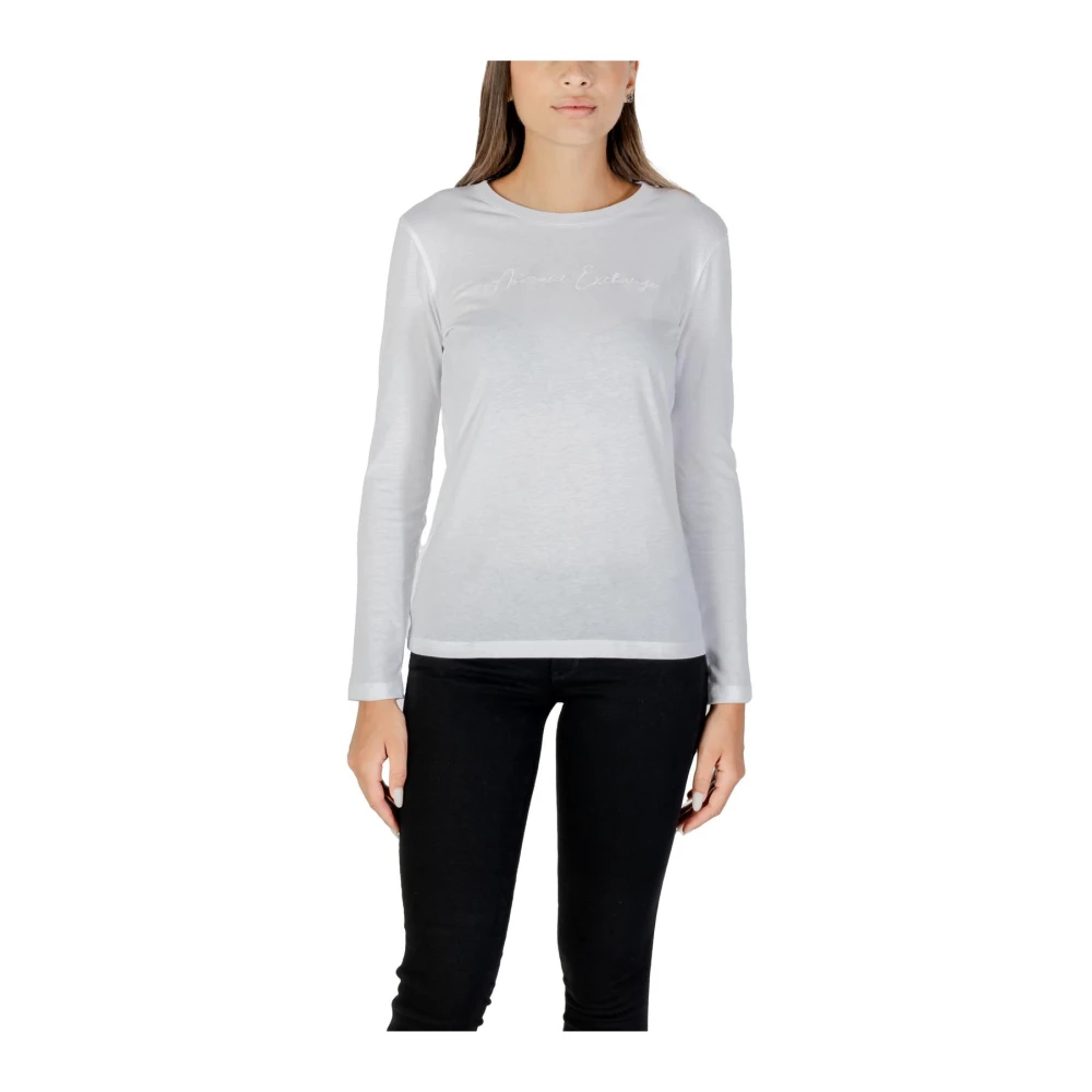 Armani Exchange Women's White Stylish Long Sleeve Cotton T-Shirt - Long Sleeve T-Shirts - M- Tops