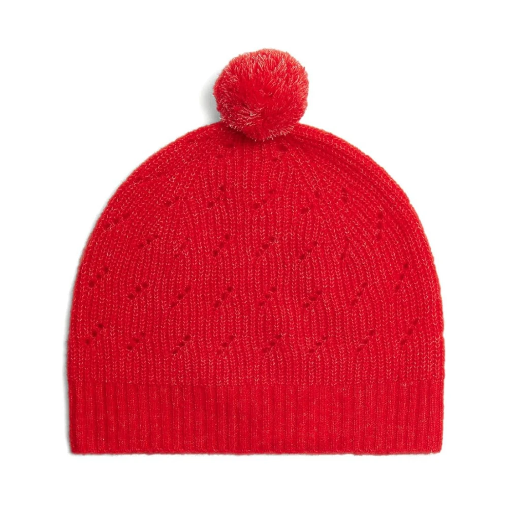 Bonpoint Röda Stickade Pompom Mössor Red, Flicka