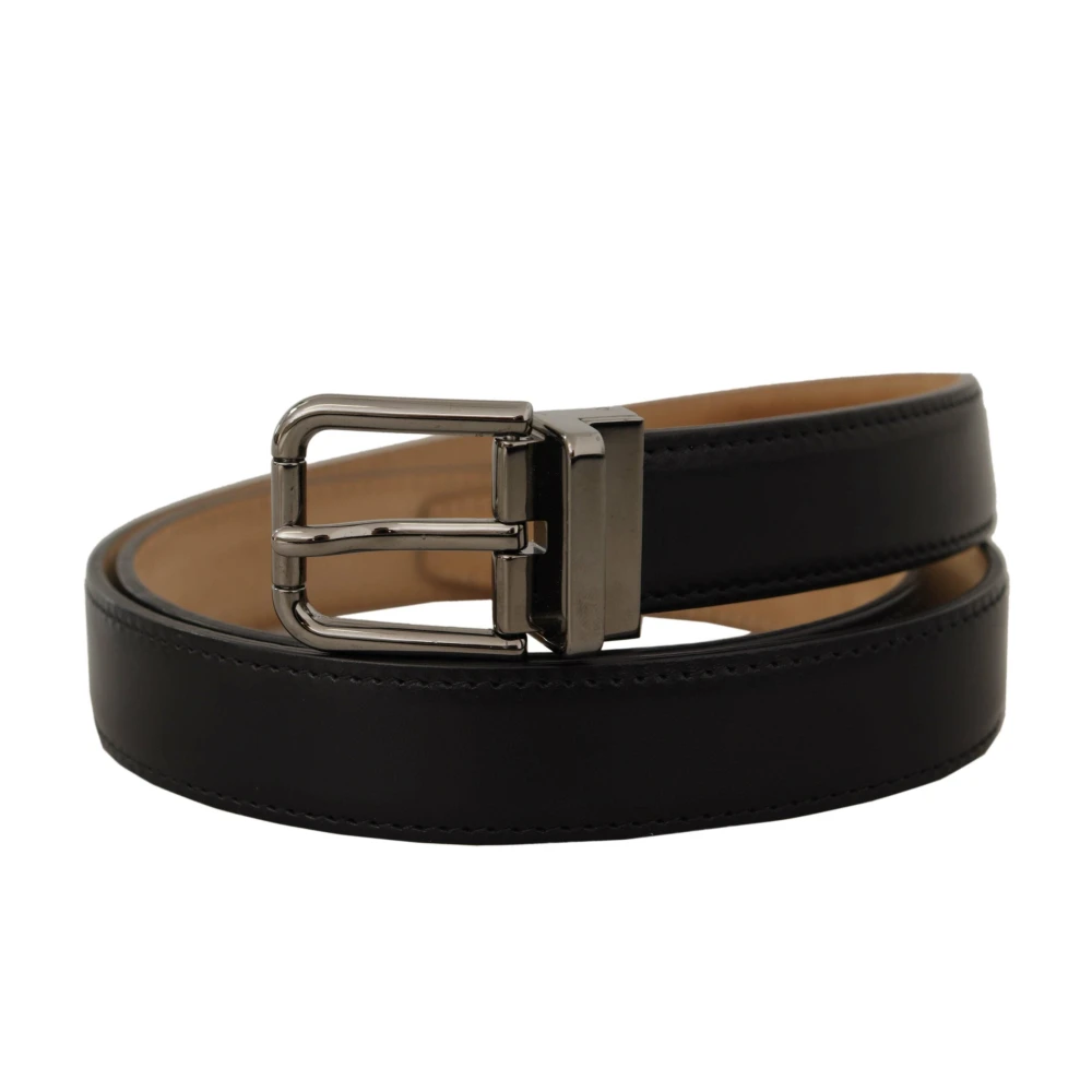 Dolce & Gabbana Men's Black Leather Belt With Metal Buckle