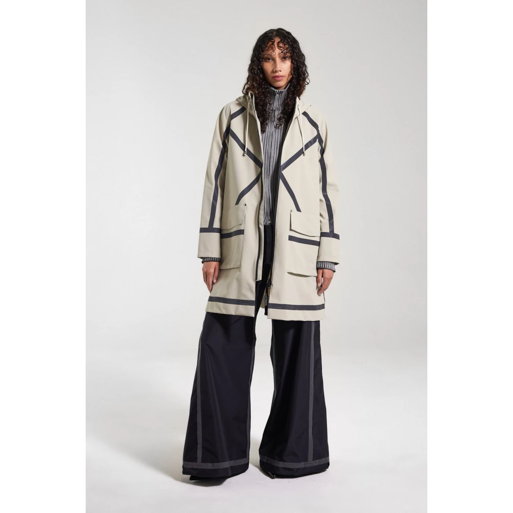 Stutterheim Lichtgewicht A-Lijn Regenjas met Tape Strepen Beige Dames